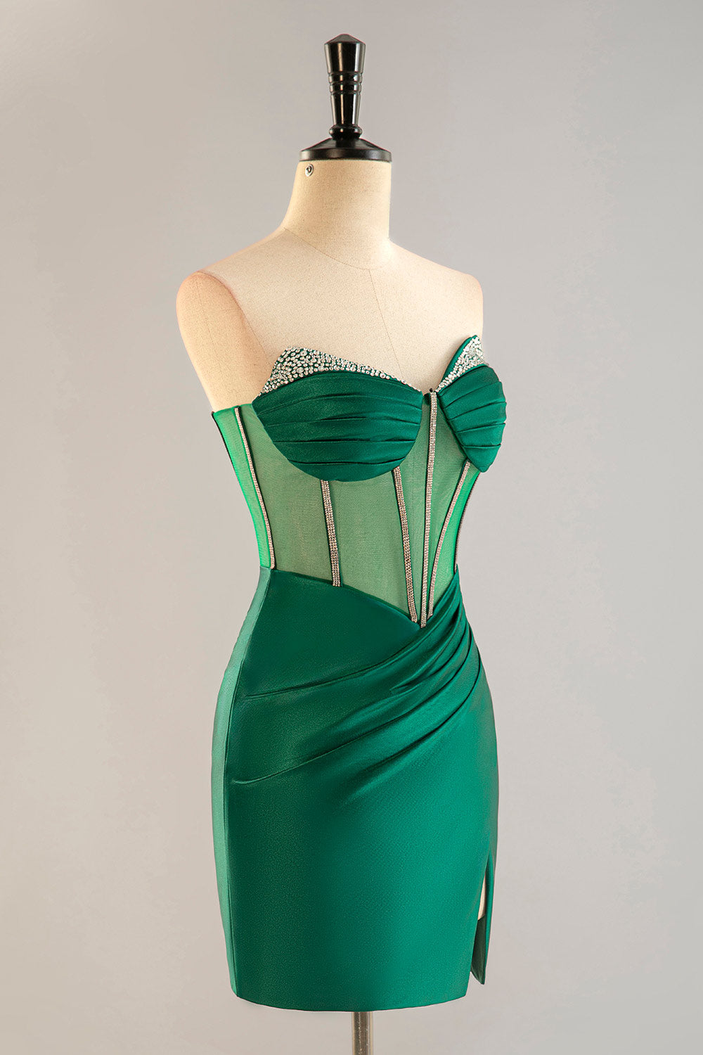 Strapless Sheer Corset Bodice Homecoming Dress with Beading
