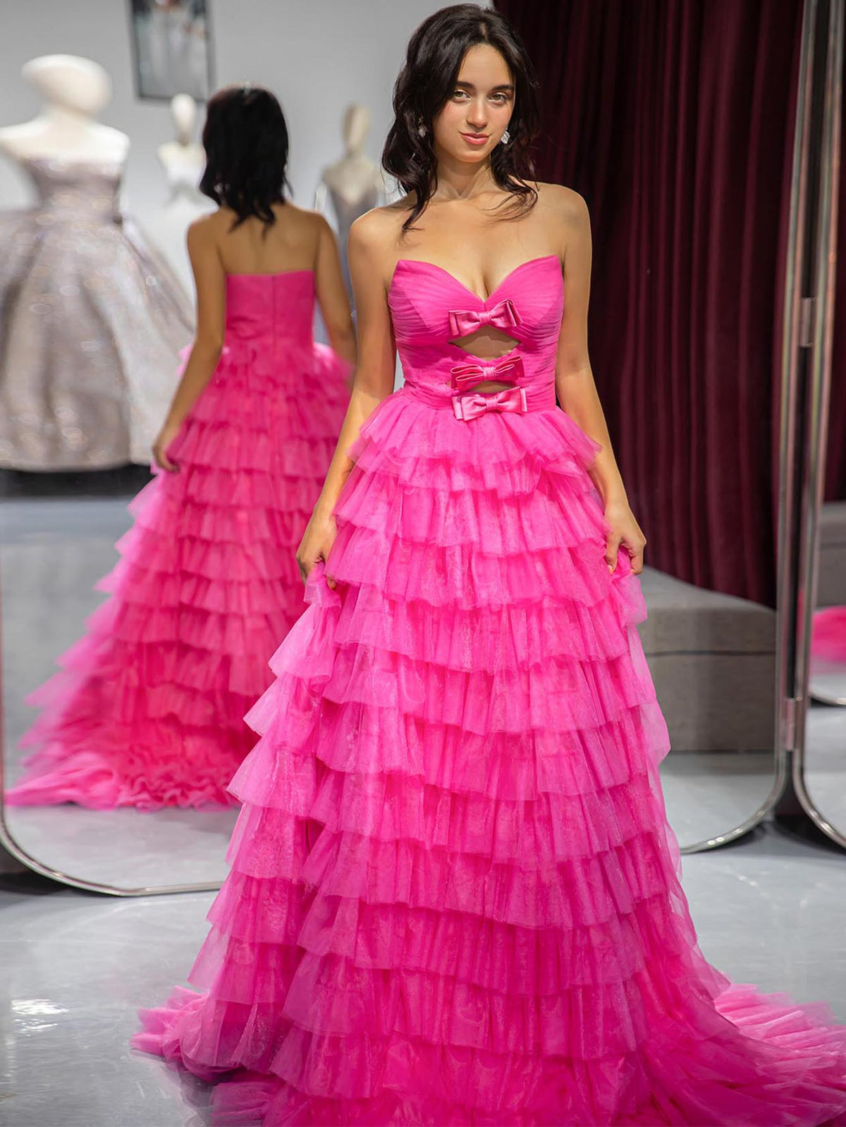 Sweetheart Pink Prom Dress with Bows