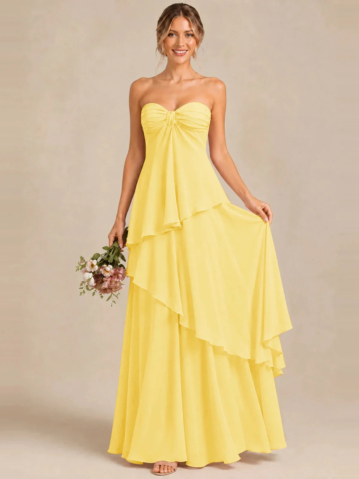 Strapless Chiffon Bridesmaid Dress with Tiered Ruffles